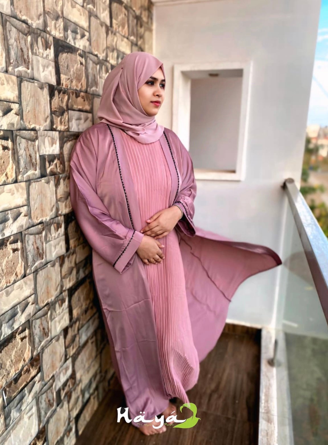 Careys Pink Beaded Abaya Careys Pink Beaded Abaya