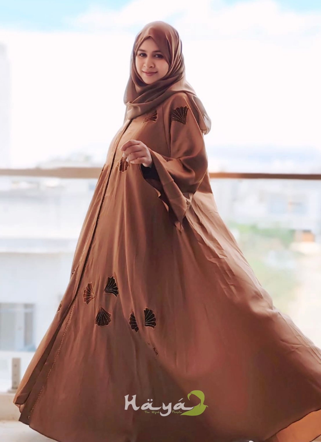 Bronze Luxe Fan Embroidery Abaya Bronze Luxe Fan Embroidery Abaya