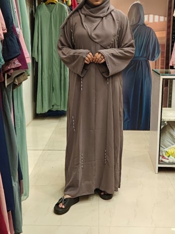Chiffon double layer abaya with handwork - Image 5